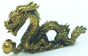 Amulet Dragon Brass Miniature Talisman Love Charm Magic Thai Pendant
