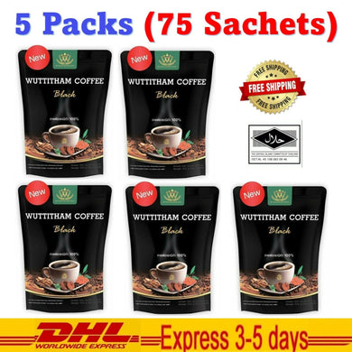 5x Wuttitham Instant Black Coffee 32In1 Health Drink Young Man Unisex 75 Sachets