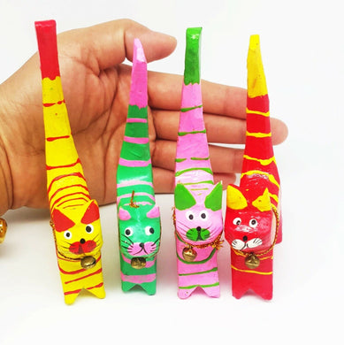 Cat Set Hand Carved Wood Statue Sculpture Wooden Small Cute Souvenir Gift