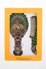 Load image into Gallery viewer, Mirror Comb Hand Antique Set Peacock Painted Sterling Metal Vintage Vanity Plat