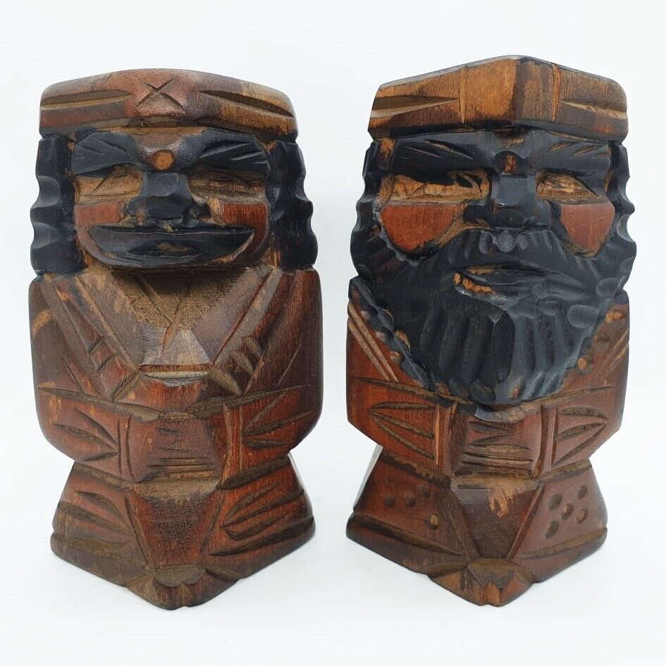 Ainu Wooden Dolls Vintage Indigenous Japanese Art Couple Man & Woman