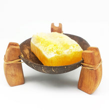 Load image into Gallery viewer, Soap Dish Dispenser Vintage Coconut Shell Teak Wood Shower Bahtroom Handmade
