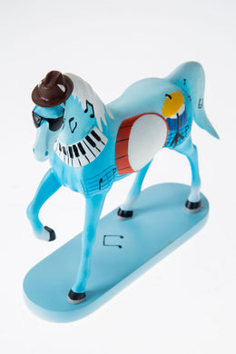 Little Blue Horse Resin Hand Painted Music Style Cute Animal Figure Decor Craft