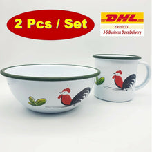 Load image into Gallery viewer, Rare Chicken Enamelware Enamel Mug Cup Bowl Camping Animal Pet Two Pieces Set