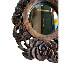 Load image into Gallery viewer, Wood Hand Carved Mirror with Frame Vintage Style Wall Art Rose Home Decor Craft