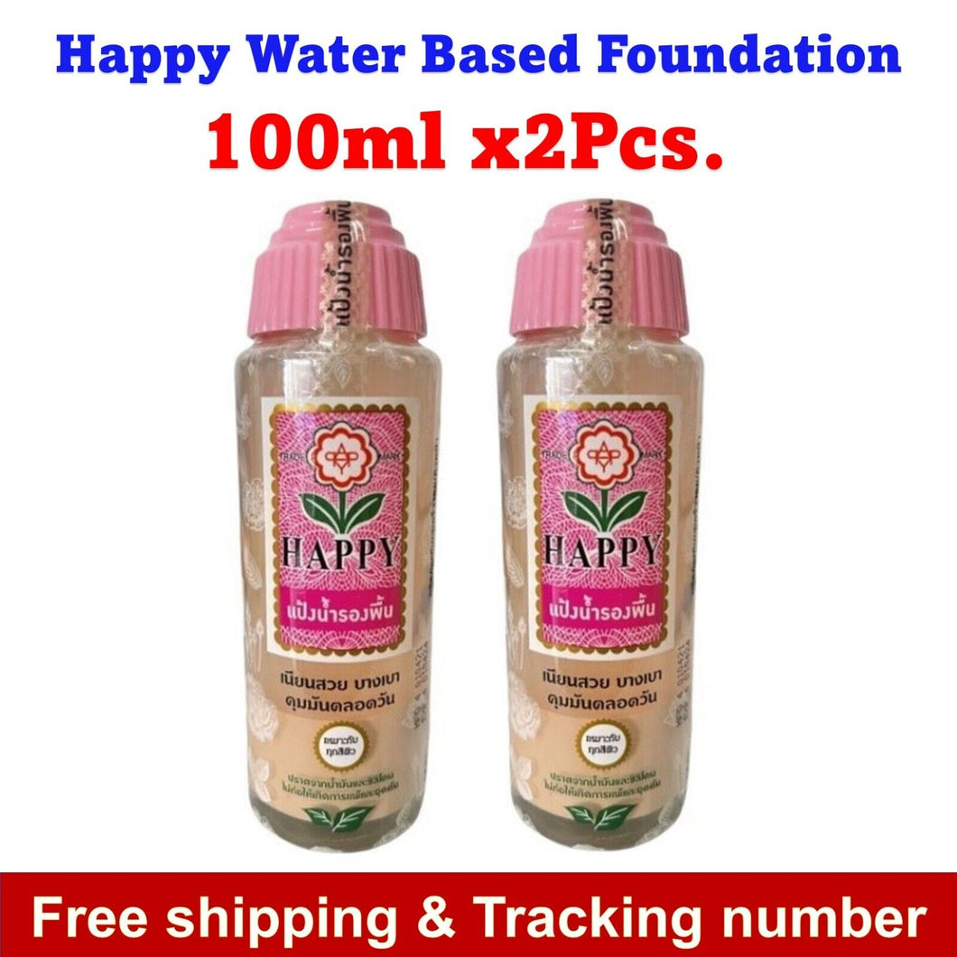 2x Happy Skin Lotion Water Based Liquid Powder Foundation Smooth Face 100ml