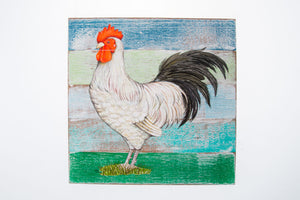 Wood Painted Chicken Vintage Frame Wall Decor Picture Drawing Handmade Hanging