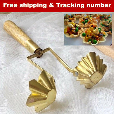 Brass Mold Krathong Tong Gold Thai Traditional Dessert Snack Wood Handle 2 Cup