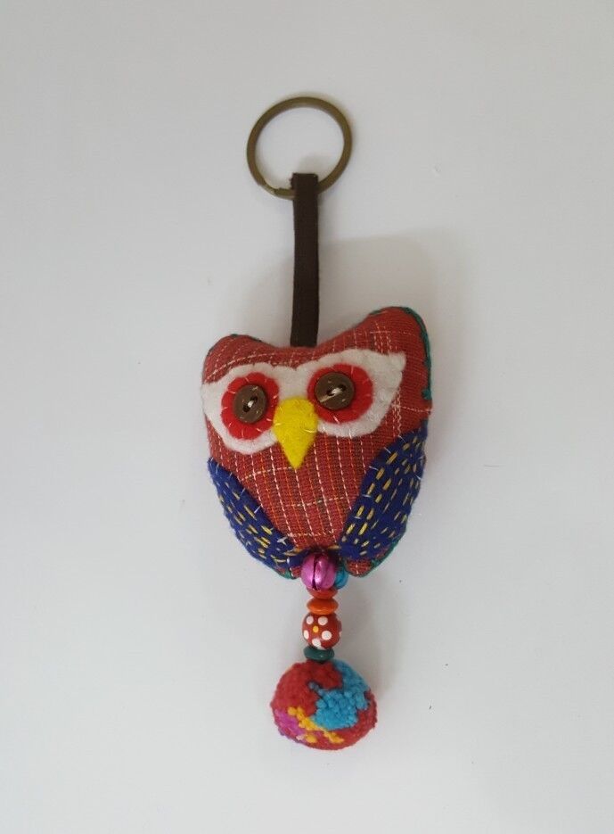 Doll Red Owl Keyring sewing charm cute keychain animal lover Fabric gift