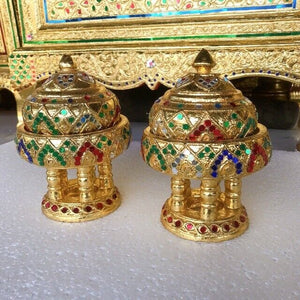 2 Set Pot & Tray Gold Wooden Collectible Vintage Home Decor Buddha Gift Handmade