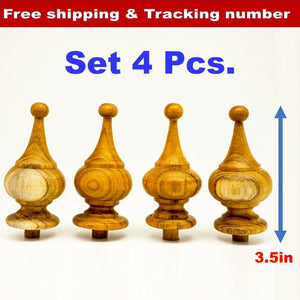 4x Teak Wooden Finials Unpainted Vintage Antique Clock Furniture Decor 1.5" x 3.