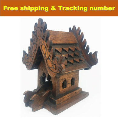 Small House Spirit Thai Teak Wood Altar Shrine Buddha Temple Handmade Buddhist