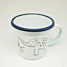 Load image into Gallery viewer, Thai Elephant Enamelware Cup Mug Vintage Coffee White Blue Thai Enamel Camping