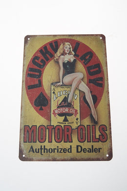 Motor Oils Plate Vintage Metal Image Plaque Decor Lucky Lady Paint Poster Retro