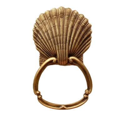 Brass Door Handle Knocker Ring Pull SEA SHELL Figurine Vintage Antique Door Hand