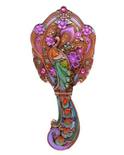 Load image into Gallery viewer, Vintage Vanity Set Peacock Flower Pattern Hand Painted Mirror Comb Brass Make up