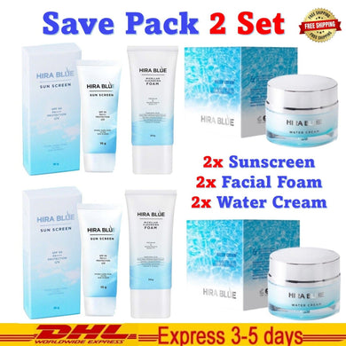6Pcs HIRA BLUE Water Cream+Sunscreen+Facial Foam Reduce Wrinkles Smooth White