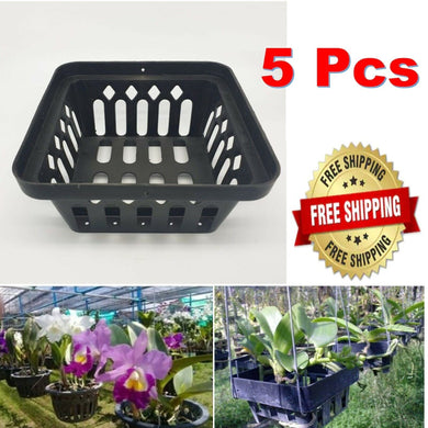 5x Plastic Basket Pots Orchid Vanda Baskets Flower Hanging Flowers Black 6inch