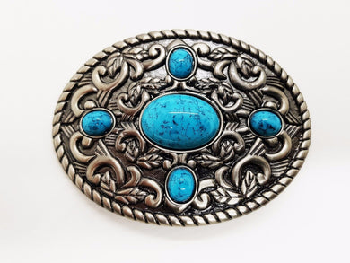 Oval pattern & blue stone Belt Buckles treasure Unique odd outstanding Popular