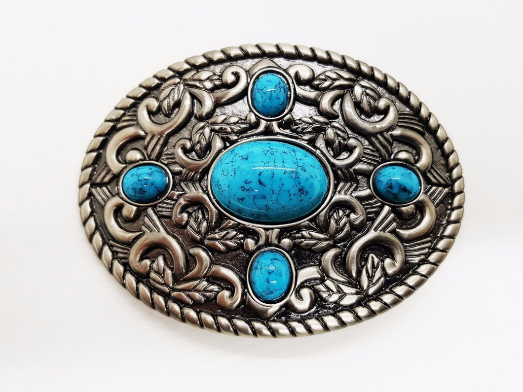 Oval pattern & blue stone Belt Buckles treasure Unique odd outstanding Popular