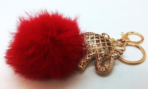 Diamond Elephant Pendant Gold Red Keychain Bag Accessory Animal Keyring Gift