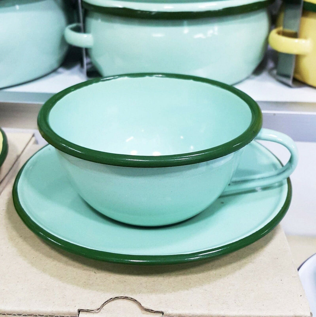 Coffee Cup Enamel Mug Drinking Coffee Cup Tea cup Plate Set Enamel Light Green
