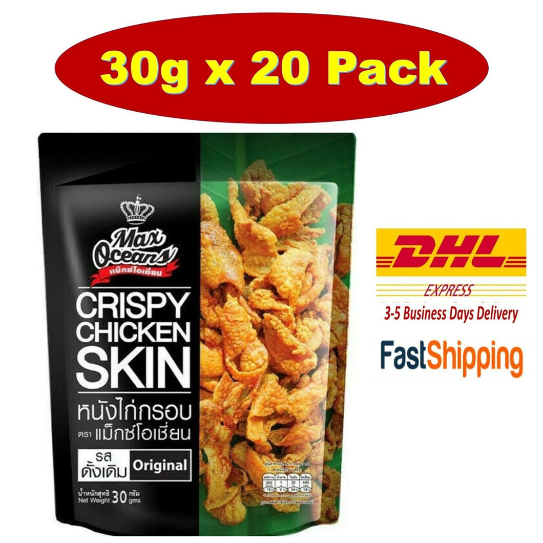 20x Crispy Chicken Skin Original Flavor Snack Camping Party Max Oceans Yummy 30g