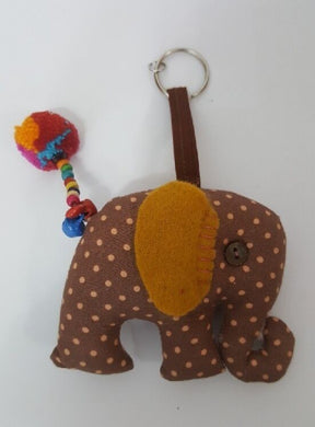 Doll Elephant Brown dot Keyring sewing charm cute keychain animal lover Fabric