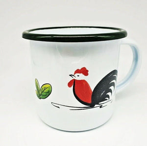 Vintage Enamel Cup Mug Coffee Chicken Cock Rooster Design Thai Camping