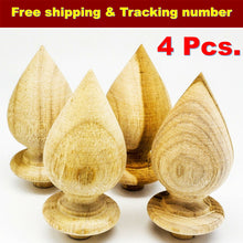 Load image into Gallery viewer, Set 4 x3.25&quot; TeakWood Lotus Shape Drapery Rod Finial Curtain Rail post Cap Furni