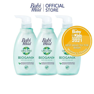 3X Babi Mild Ultra Mild Bioganik Organic Head Body Baby Bath Gentle Touch 380ml