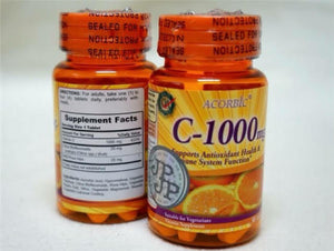 100 Pcs.AUTHENTIC ACORBIC VITAMIN C-1000 MG Radiant Skin Fast ship DHL express