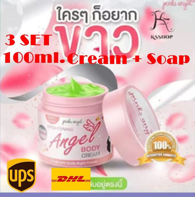 3 SET Pink Angel Body Cream+Soap Gluta Whitening Dark Lightening skin Nourishing