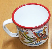 Load image into Gallery viewer, 2x Enamel Mug Cup Camping Trip Gift Coffee Tea Dragon Swan Chinese Traditional