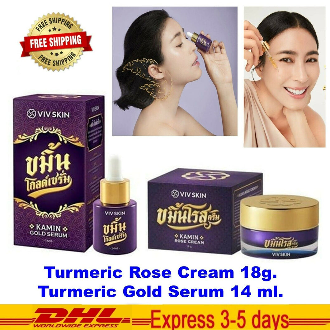 VIV Skin Kamin Gold Serum & Kamin Rose Cream Turmeric Beauty Healthy Aura skin