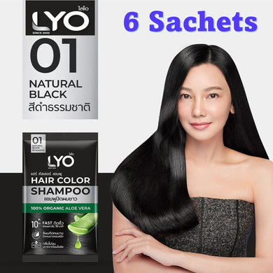 6x LYO Hair Color Shampoo Dye Cover Gray White 100% Organic Black Color