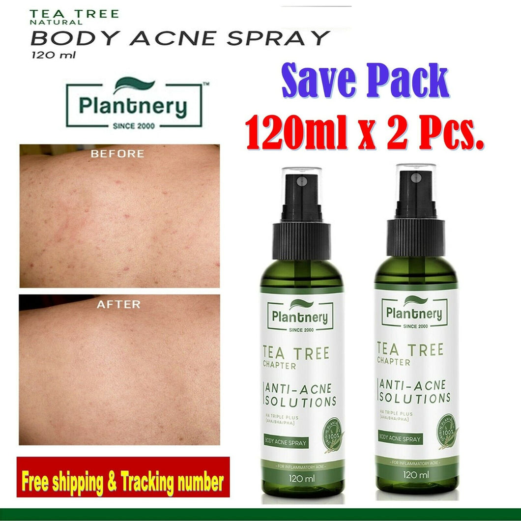 2x PLANTNERY TEA TREE Body Acne Spray Reducing Acne Back & Body Organic 120ml.