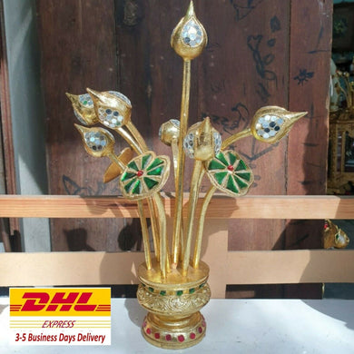 Lotus Flower Gold Leaf Wood Table Buddha Worship Home Decor Display Good Luck