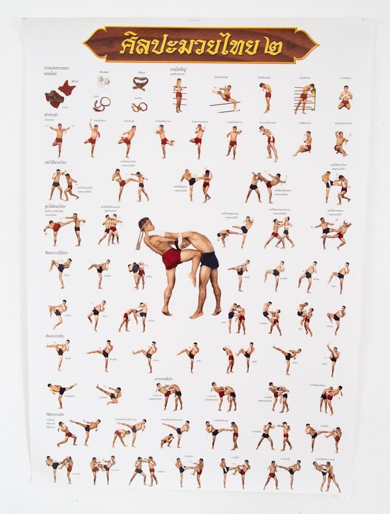 Thai Kick Boxing Training Poster Martial Art Muay Thai Teaching Chart Techniques