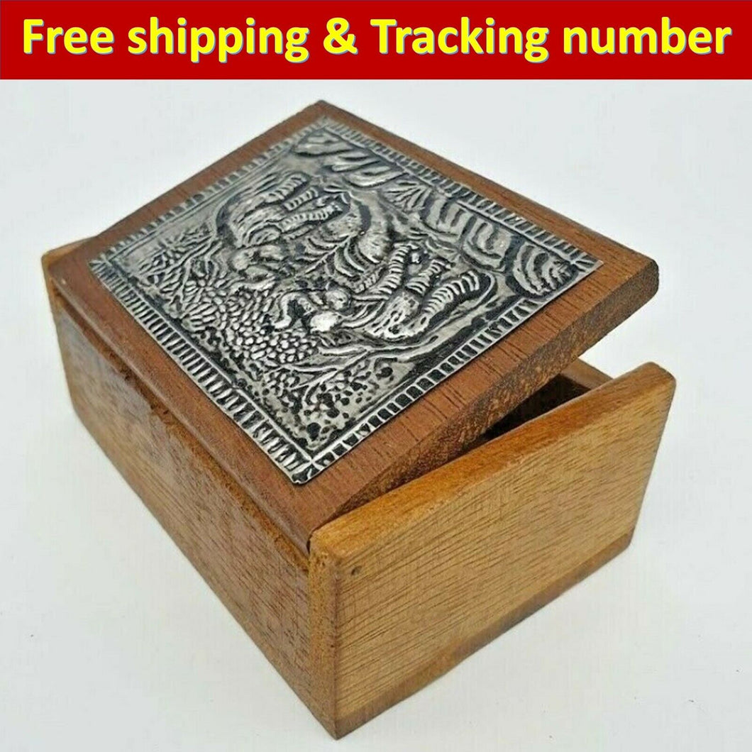 Teak Wood Box Jewelry Storage Wooden Holder Coin Versatile Thai Vintage Trinket