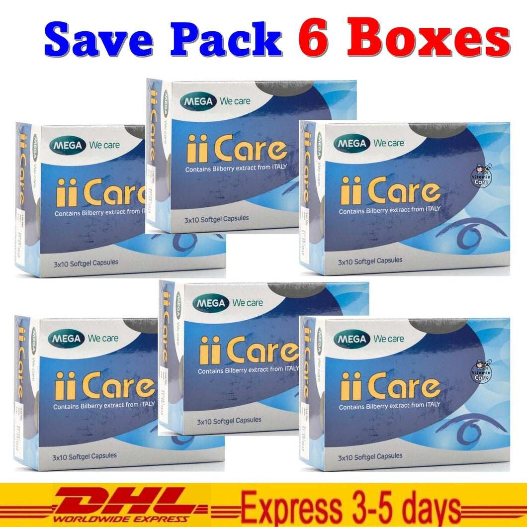 6x Box IICARE 30 Softgels Lutein Bilberry Rivital Eyes Vision Health