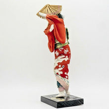 Load image into Gallery viewer, Vintage Japanese Sosaku Kokeshi Wooden Dolls 7.5" Paint Carved Kimono Signed