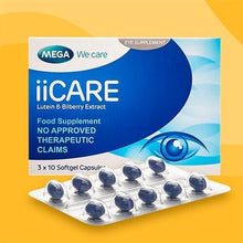 Load image into Gallery viewer, 6x Box IICARE 30 Softgels Lutein Bilberry Rivital Eyes Vision Health