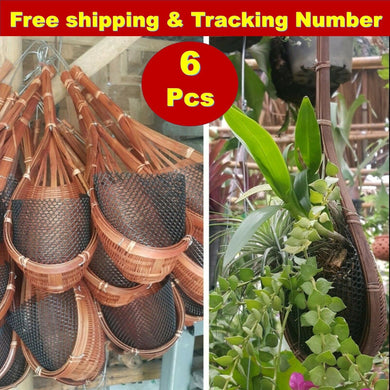 6 x Basket Woven Planter Decor Orchid Flower Hanging Pot Bamboo Basket Garden