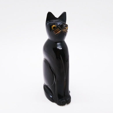 Black Cat V1 Statue Water Buffalo's Horn Luck Carved Decor Collectible Fortune