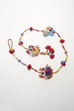 Handmade Owl Fabric Mobile Hanging Decor Thai Tribal Craft Souvenir Multi Color