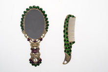 Load image into Gallery viewer, Mirror Comb Hand Antique Set Peacock Painted Sterling Metal Vintage Vanity Plat