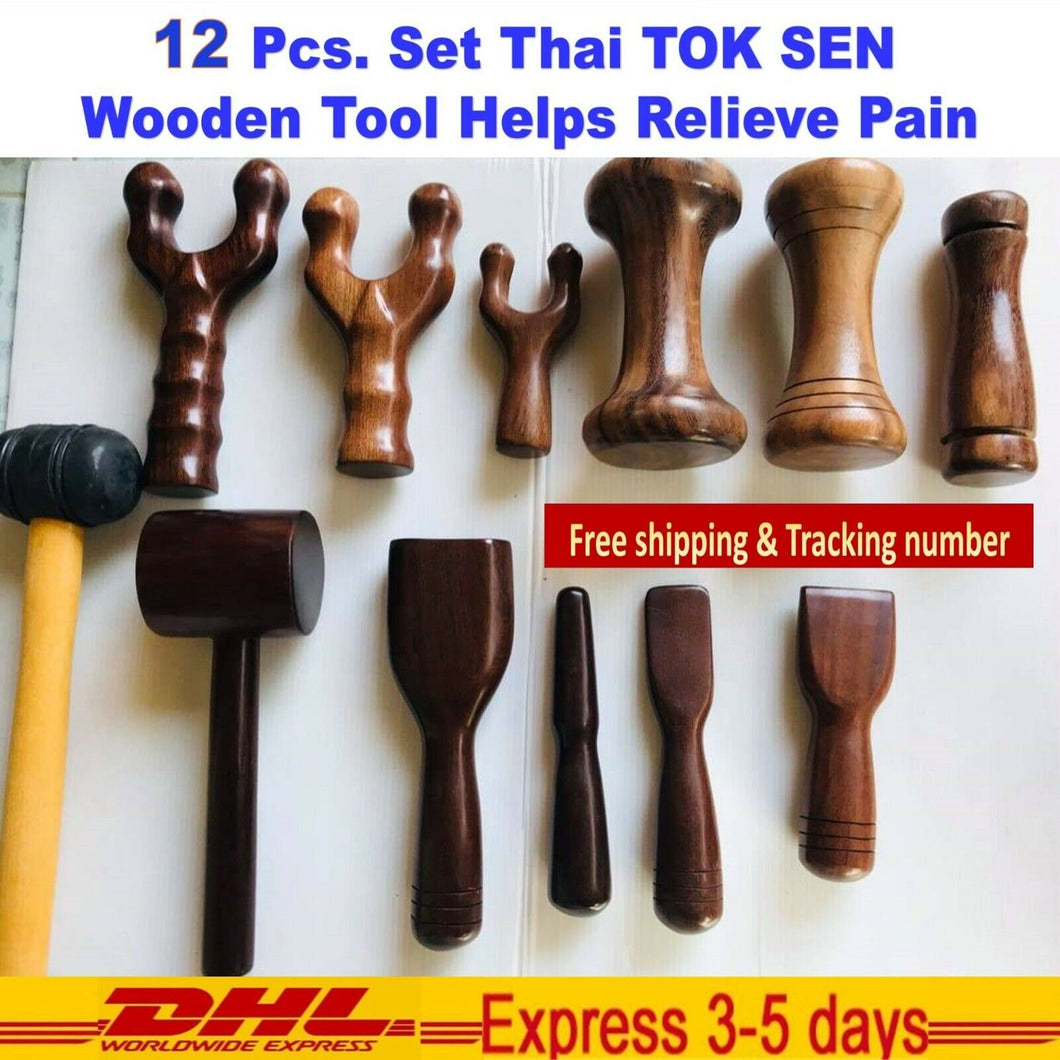 Wooden Tool THAI TOK SEN Big Set Device Helps Relieve Pain Aches Body Chronic