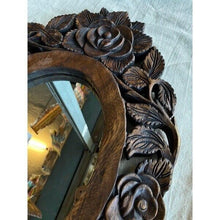 Load image into Gallery viewer, Wood Hand Carved Mirror with Frame Vintage Style Wall Art Rose Home Decor Craft