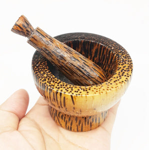 3" Mortar and Pestle Small Set Wood Handle Thai Handcraft Primitive Vintage